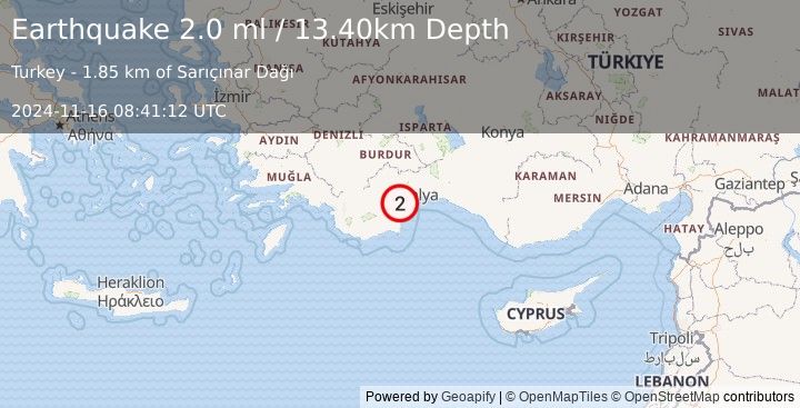 Earthquake WESTERN TURKEY (2.0 ml) (2024-11-16 08:41:12 UTC)