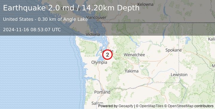 Earthquake SEATTLE-TACOMA AREA, WASHINGTON (2.0 md) (2024-11-16 08:53:07 UTC)