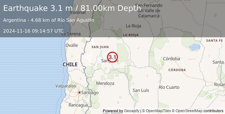 Earthquake SAN JUAN, ARGENTINA (3.1 m) (2024-11-16 09:14:57 UTC)