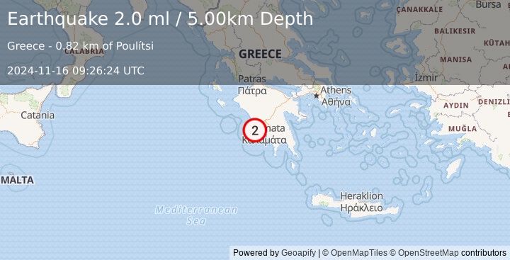 Earthquake SOUTHERN GREECE (2.0 ml) (2024-11-16 09:26:24 UTC)