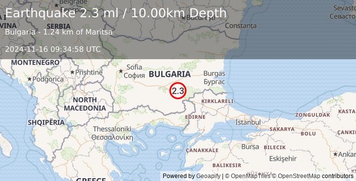 Earthquake BULGARIA (2.3 ml) (2024-11-16 09:34:58 UTC)