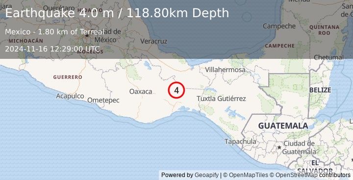 Earthquake OAXACA, MEXICO (4.0 m) (2024-11-16 12:29:00 UTC)