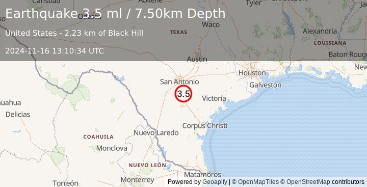 Earthquake SOUTHERN TEXAS (3.5 ml) (2024-11-16 13:10:34 UTC)