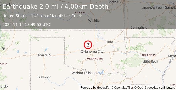 Earthquake OKLAHOMA (2.0 ml) (2024-11-16 13:49:53 UTC)