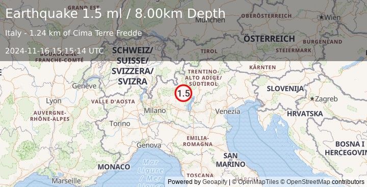 Earthquake NORTHERN ITALY (1.5 ml) (2024-11-16 15:15:14 UTC)