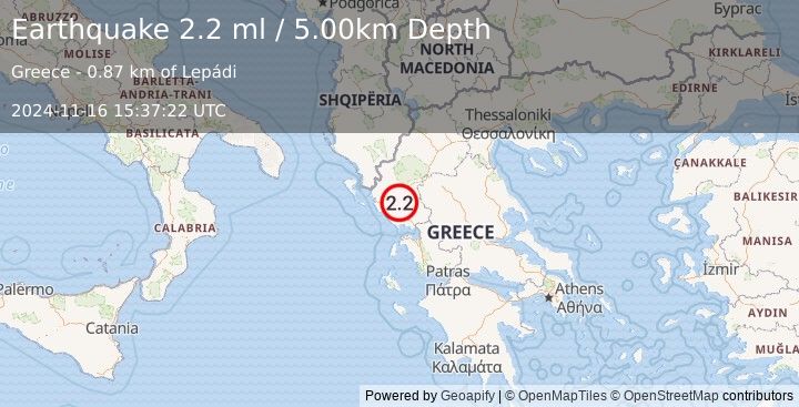 Earthquake GREECE (2.2 ml) (2024-11-16 15:37:22 UTC)