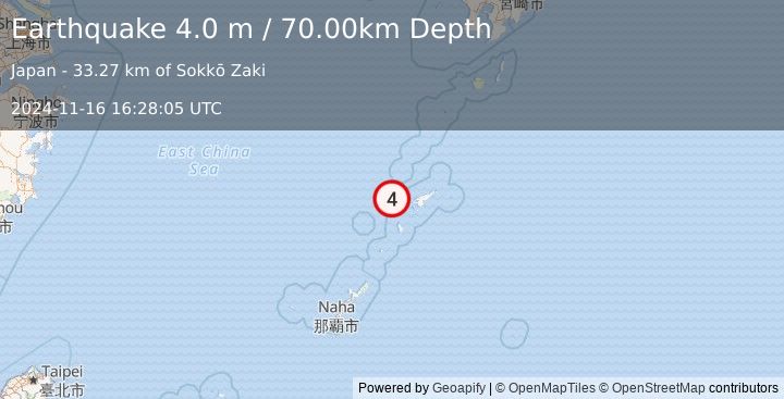 Earthquake RYUKYU ISLANDS, JAPAN (4.0 m) (2024-11-16 16:28:05 UTC)