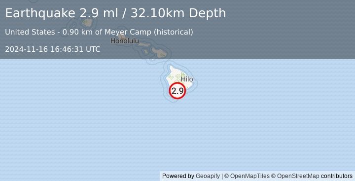 Earthquake ISLAND OF HAWAII, HAWAII (2.9 ml) (2024-11-16 16:46:31 UTC)