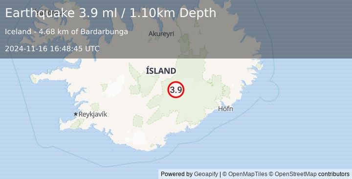 Earthquake ICELAND (3.9 ml) (2024-11-16 16:48:45 UTC)