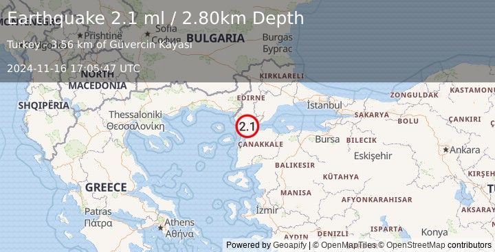 Earthquake WESTERN TURKEY (2.1 ml) (2024-11-16 17:05:47 UTC)