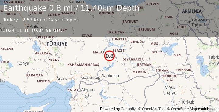 Earthquake EASTERN TURKEY (0.8 ml) (2024-11-16 19:04:56 UTC)