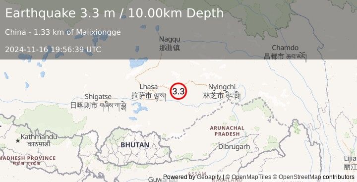 Earthquake EASTERN XIZANG (3.3 m) (2024-11-16 19:56:39 UTC)