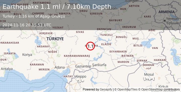 Earthquake EASTERN TURKEY (1.1 ml) (2024-11-16 20:05:53 UTC)