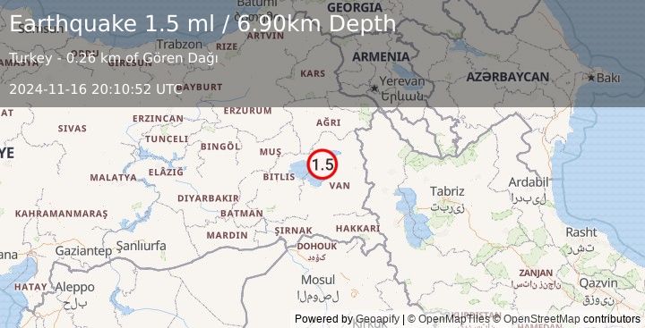 Earthquake EASTERN TURKEY (1.5 ml) (2024-11-16 20:10:52 UTC)