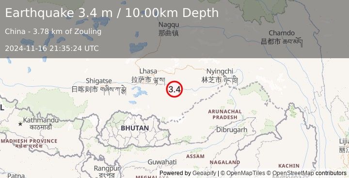 Earthquake EASTERN XIZANG (3.4 m) (2024-11-16 21:35:24 UTC)