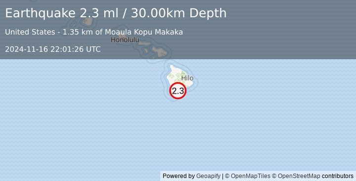 Earthquake ISLAND OF HAWAII, HAWAII (2.3 ml) (2024-11-16 22:01:26 UTC)