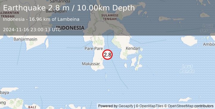 Earthquake SULAWESI, INDONESIA (2.8 m) (2024-11-16 23:00:13 UTC)