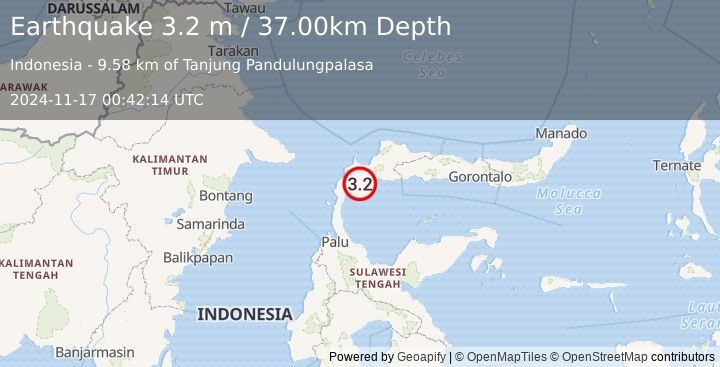 Earthquake MINAHASA, SULAWESI, INDONESIA (3.2 m) (2024-11-17 00:42:14 UTC)