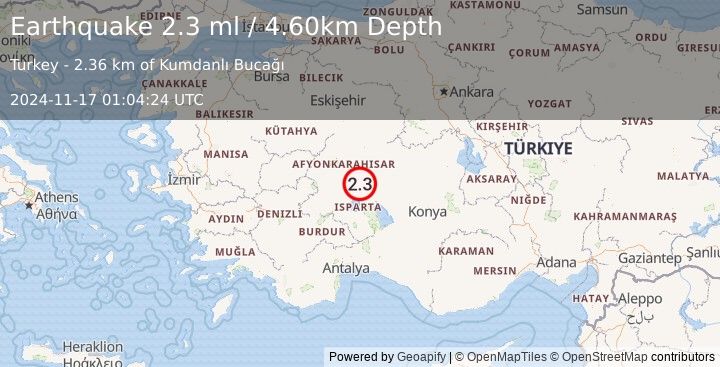 Earthquake WESTERN TURKEY (2.3 ml) (2024-11-17 01:04:24 UTC)