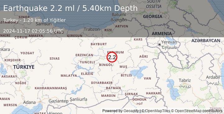 Earthquake EASTERN TURKEY (2.2 ml) (2024-11-17 02:05:56 UTC)