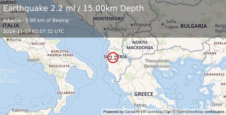 Earthquake ALBANIA (2.2 ml) (2024-11-17 02:07:32 UTC)