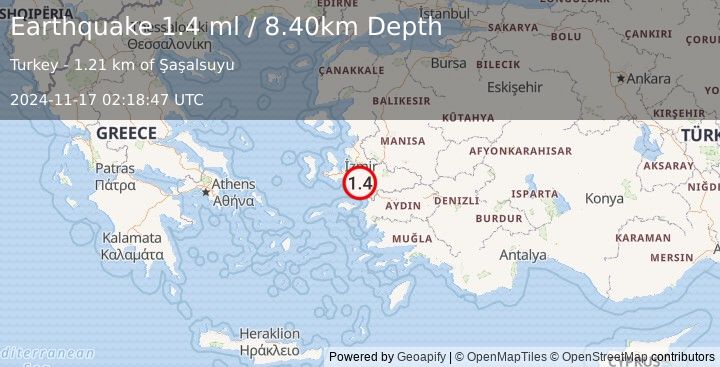 Earthquake WESTERN TURKEY (1.4 ml) (2024-11-17 02:18:47 UTC)