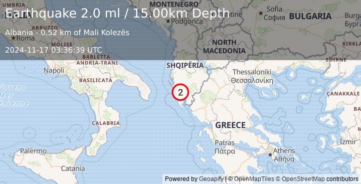 Earthquake ALBANIA (2.0 ml) (2024-11-17 03:36:39 UTC)