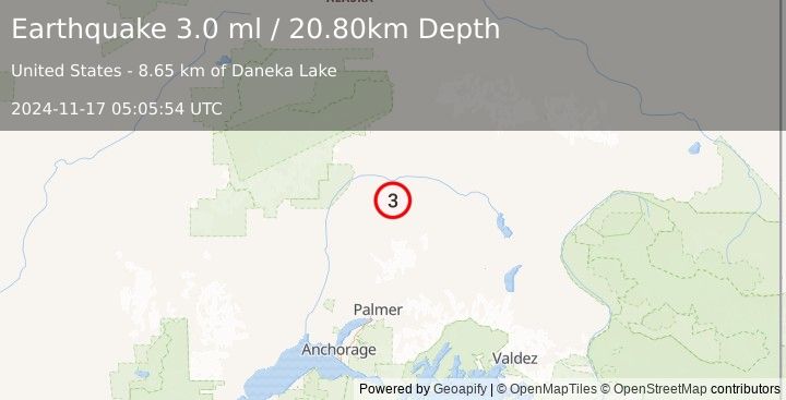 Earthquake CENTRAL ALASKA (3.0 ml) (2024-11-17 05:05:54 UTC)