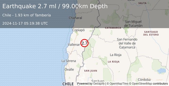 Earthquake ATACAMA, CHILE (2.7 ml) (2024-11-17 05:19:38 UTC)