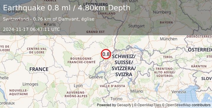 Earthquake SWITZERLAND (0.8 ml) (2024-11-17 06:47:11 UTC)