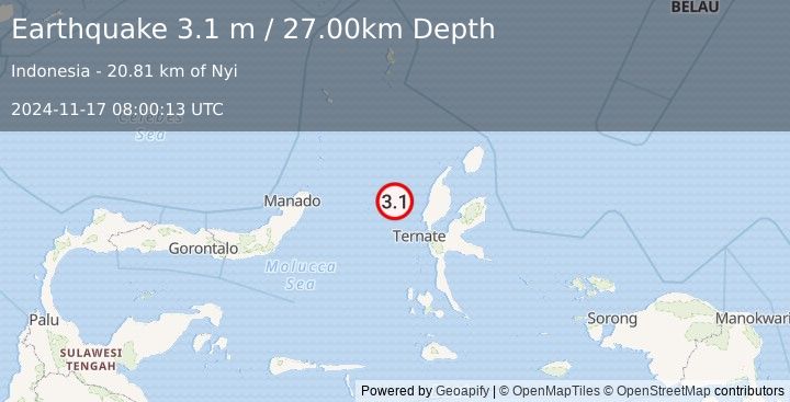 Earthquake MOLUCCA SEA (3.1 m) (2024-11-17 08:00:13 UTC)