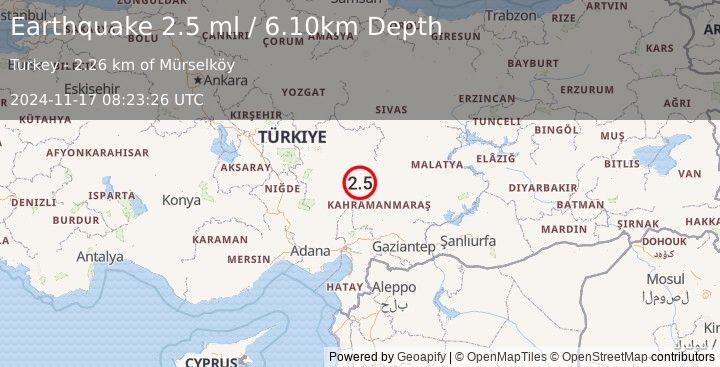 Earthquake CENTRAL TURKEY (2.5 ml) (2024-11-17 08:23:26 UTC)