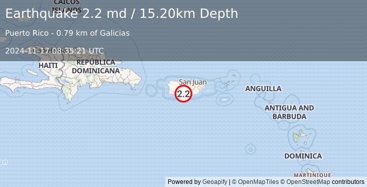 Earthquake PUERTO RICO (2.2 md) (2024-11-17 08:35:21 UTC)