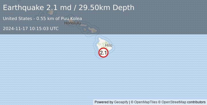 Earthquake ISLAND OF HAWAII, HAWAII (2.1 md) (2024-11-17 10:15:03 UTC)