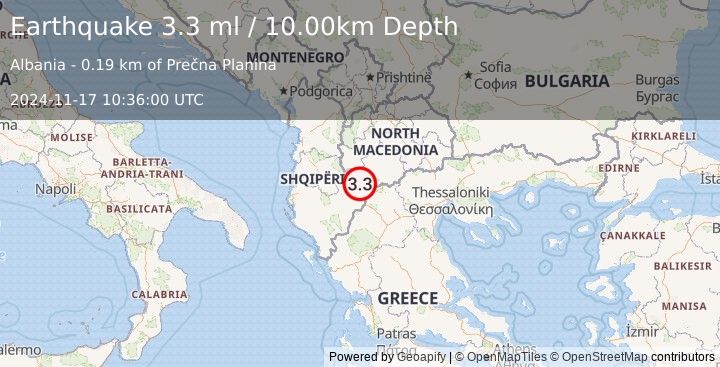 Earthquake ALBANIA (3.3 ml) (2024-11-17 10:36:00 UTC)