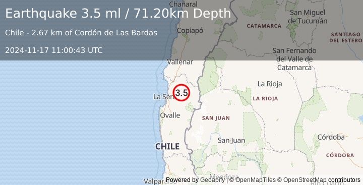 Earthquake COQUIMBO, CHILE (3.5 ml) (2024-11-17 11:00:43 UTC)