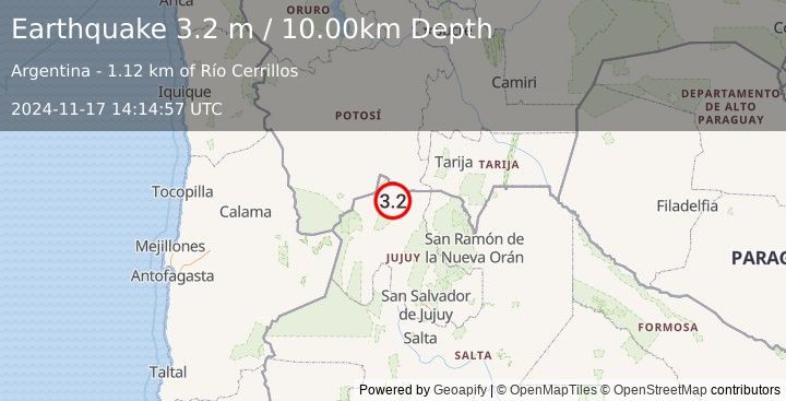 Earthquake JUJUY, ARGENTINA (3.2 m) (2024-11-17 14:14:57 UTC)