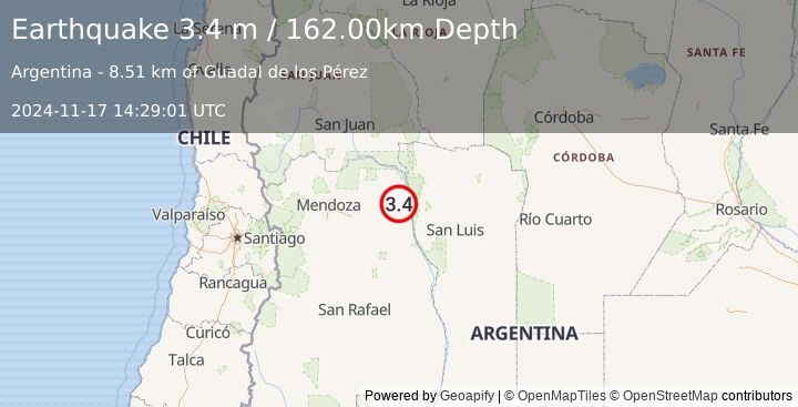 Earthquake MENDOZA, ARGENTINA (3.4 m) (2024-11-17 14:29:01 UTC)