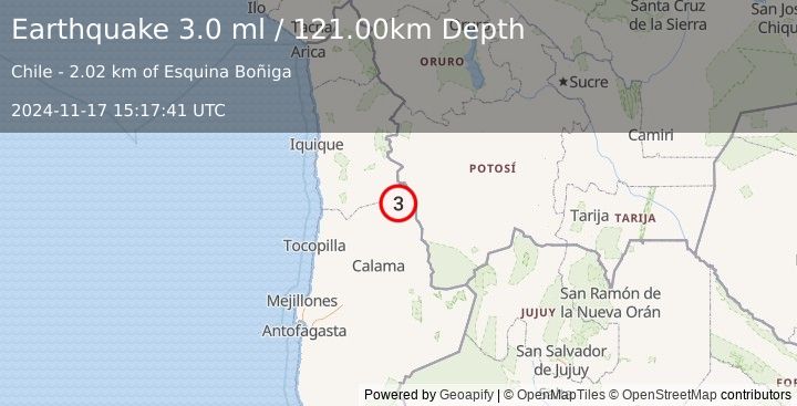 Earthquake ANTOFAGASTA, CHILE (3.0 ml) (2024-11-17 15:17:41 UTC)