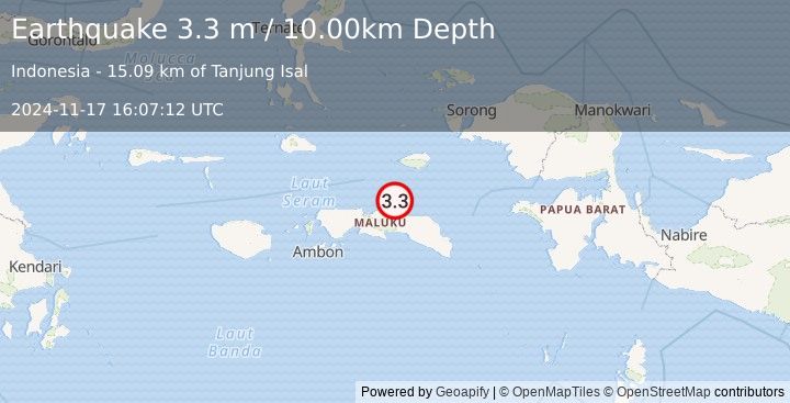 Earthquake SERAM, INDONESIA (3.3 m) (2024-11-17 16:07:12 UTC)