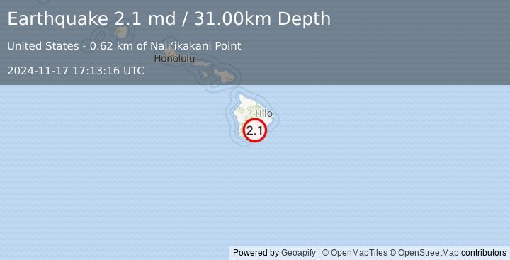 Earthquake ISLAND OF HAWAII, HAWAII (2.1 md) (2024-11-17 17:13:16 UTC)