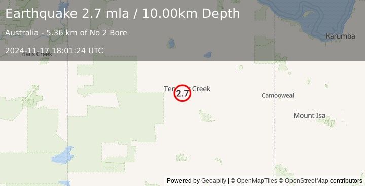 Earthquake NORTHERN TERRITORY, AUSTRALIA (2.7 mla) (2024-11-17 18:01:24 UTC)