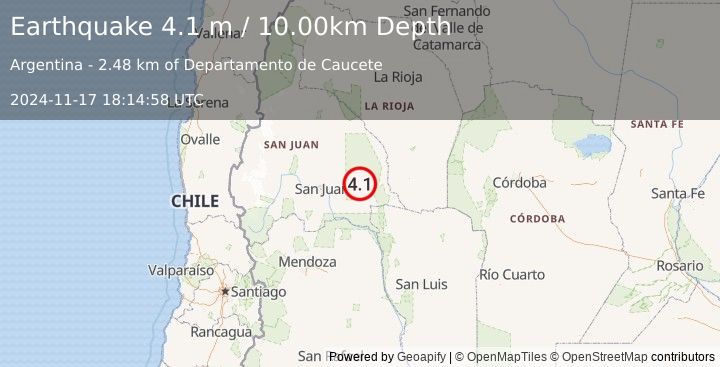 Earthquake SAN JUAN, ARGENTINA (4.1 m) (2024-11-17 18:14:58 UTC)