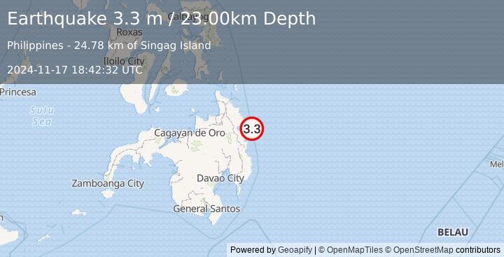 Earthquake MINDANAO, PHILIPPINES (3.3 m) (2024-11-17 18:42:32 UTC)