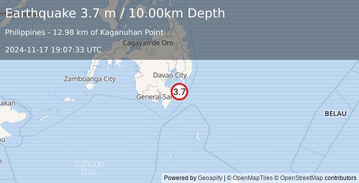 Earthquake MINDANAO, PHILIPPINES (3.7 m) (2024-11-17 19:07:33 UTC)