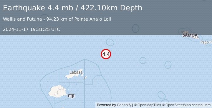 Earthquake FIJI REGION (4.4 mb) (2024-11-17 19:31:25 UTC)