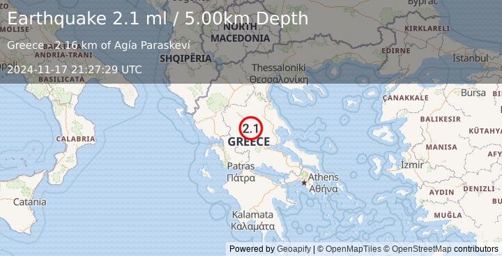 Earthquake GREECE (2.1 ml) (2024-11-17 21:27:29 UTC)