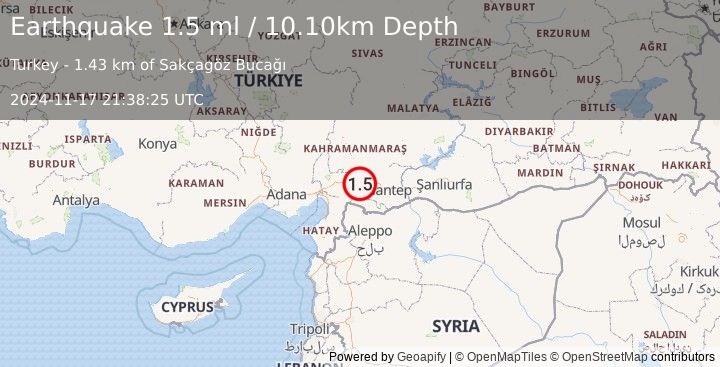 Earthquake CENTRAL TURKEY (1.5 ml) (2024-11-17 21:38:25 UTC)