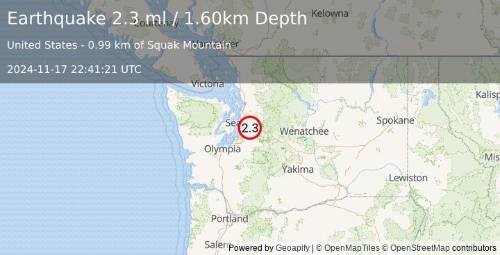 Earthquake SEATTLE-TACOMA AREA, WASHINGTON (2.3 ml) (2024-11-17 22:41:21 UTC)