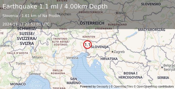 Earthquake SLOVENIA (1.1 ml) (2024-11-17 22:51:01 UTC)